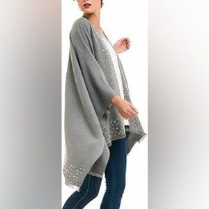 Gray Women's Poncho with Pearl Accents